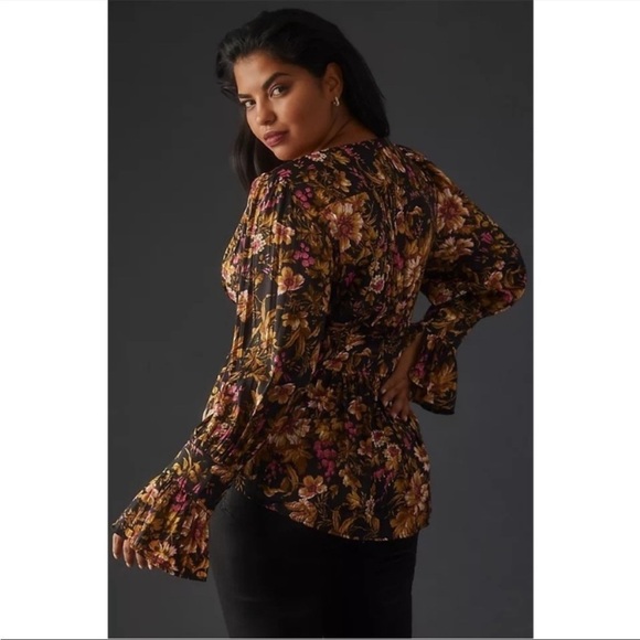 ANTHROPOLOGIE Croset Black Floral Deep V Neck Button Blouse Tunic XS NWT - Picture 8 of 11